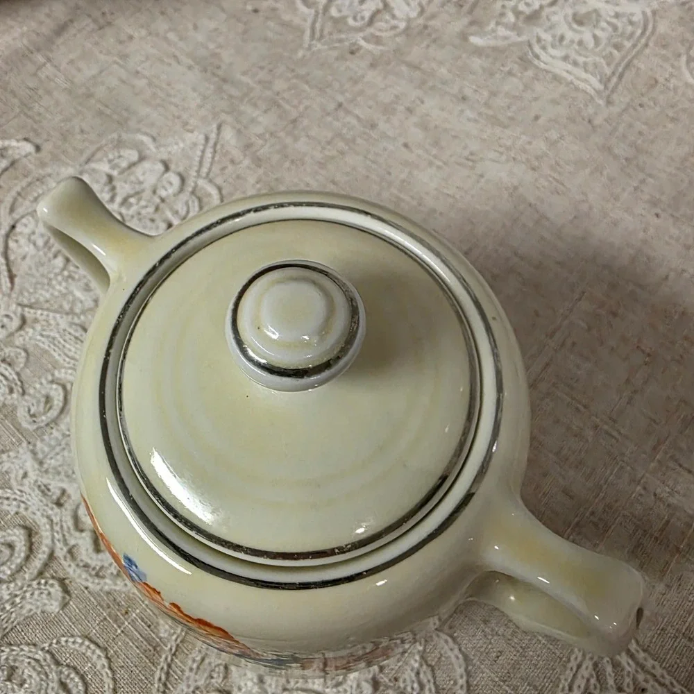 Hall's Vintage Poppy Floral Lidded Sugar Bowl Cream Orange - Picture 3 of 6